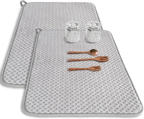 Vista 12 de Paquete de 2 alfombrillas de microfibra para secar platos, escurridor de platos absorbente para encimera de cocina, almohadillas de secado de platos