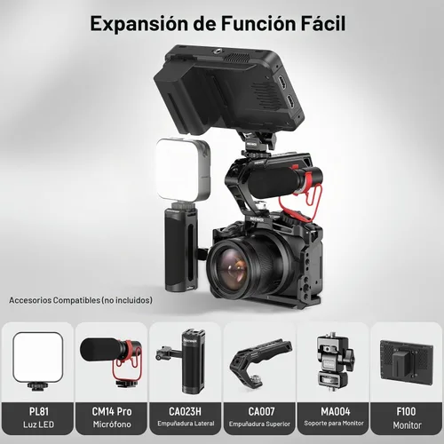 Vista 6 de NEEWER Jaula para cámara R50 compatible con Canon EOS R50, plataforma de video de aluminio con riel NATO, roscas de 1/4", agujeros ARRI de 3/8