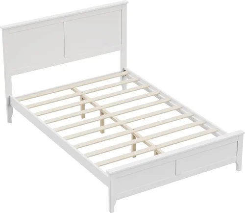 Vista 8 de Harper & Bright Designs Cama de plataforma de tamaño matrimonial con cabecero, marco de cama matrimonial de madera moderna con soporte de listones