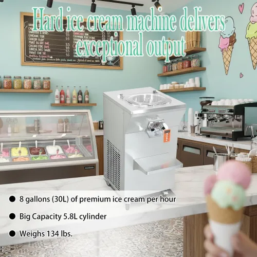 Vista 6 de Máquina de helado duro comercial, 8 galón/h rendimiento 5.8L cilindro gelato máquina del fabricante de helados, para restaurantes y aperitivos 8