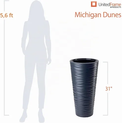 Vista 8 de Michigan Dunes" Juego de dos macetas redondas altas y modernas con inserto (31 pulgadas, gris)