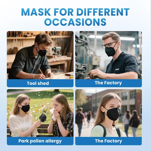 Vista 7 de Borje Mascarillas KN95, 50 unidades, envueltas individualmente, protección de 5 capas, mascarillas KN95 negras, mascarillas desechables para adultos