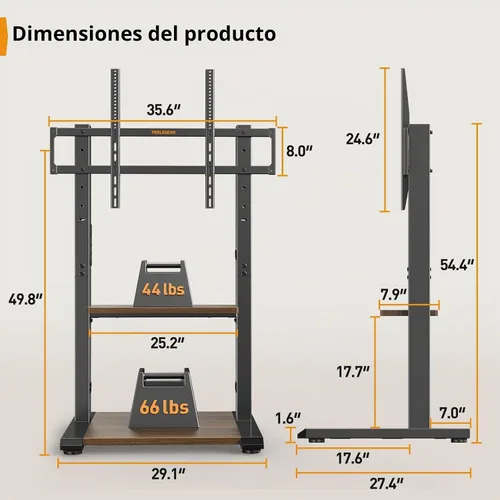 Vista 7 de Perlegear Soporte de TV de suelo con regleta para televisores de 50 a 110