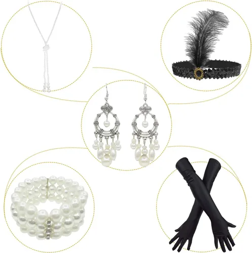 Vista 2 de Vestido de lentejuelas de los años 20, regalo del día del niño, fiesta de Halloween, disfraces para niñas, conjunto de accesorios