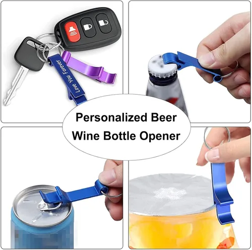 Vista 5 de 5 piezas personalizado abrebotellas llavero personalizado grabado a granel personalizado fiesta de boda baby shower regalos para invitados