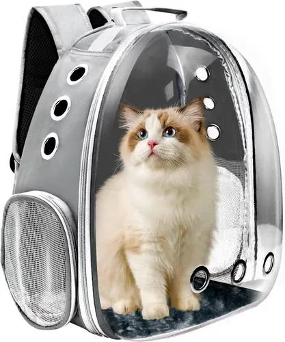 Vista 7 de Mochila transportadora para gatos, transportador de mascotas con diseño ventilado para transportar cachorros y gatos, mochila transportadora de Negro