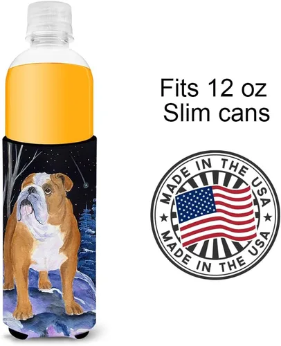 Vista 4 de Caroline's Treasures SS8405MUK Starry Night Bulldog Inglés Ultra Hugger para latas delgadas puede enfriar la manga Hugger Lavable a máquina Funda