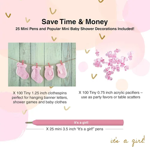 Vista 5 de Dessie Juegos de baby shower para niñas, juego definitivo para baby shower, 9 juegos únicos de baby shower para niñas, 100 mini pinzas para la ropa