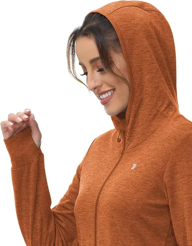 Vista 3 de TBMPOY Chaquetas con capucha y protección solar UPF 50+ para mujer, ligeras, de manga larga, para senderismo, exteriores, con cremallera completa