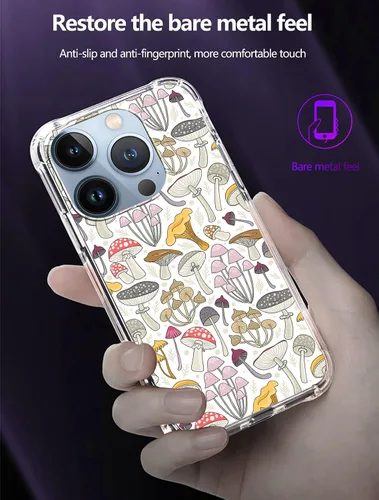 Vista 3 de Funda transparente compatible con iPhone 14 Pro Max, diseño de hongos, TPU suave, a prueba de golpes, antiarañazos, transparente, diseñada