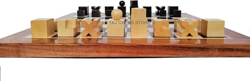 Vista 5 de Juego de ajedrez modelo Bauhaus Mid Century Tournament Ajedrez de madera con tablero de ajedrez de madera de ébano de 17 pulgadas con bordes