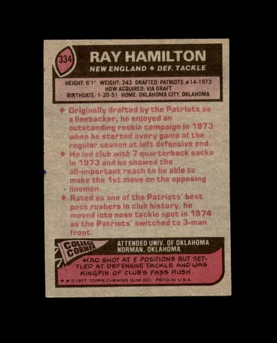 Vista 2 de Ray Hamilton Signed 1977 Topps New England Patriots Autograph