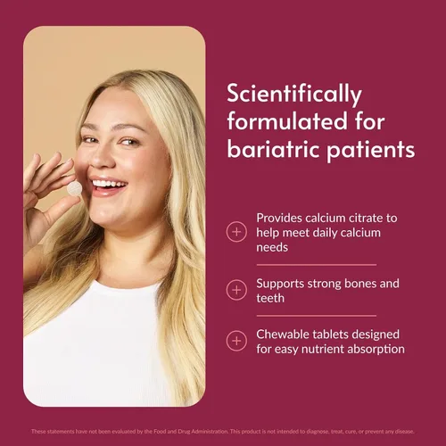 Vista 2 de Bariatric Advantage Citrato de calcio masticable 500 mg - para pacientes de cirugía bariátrica - Tabletas de alta potencia y fáciles de digerir