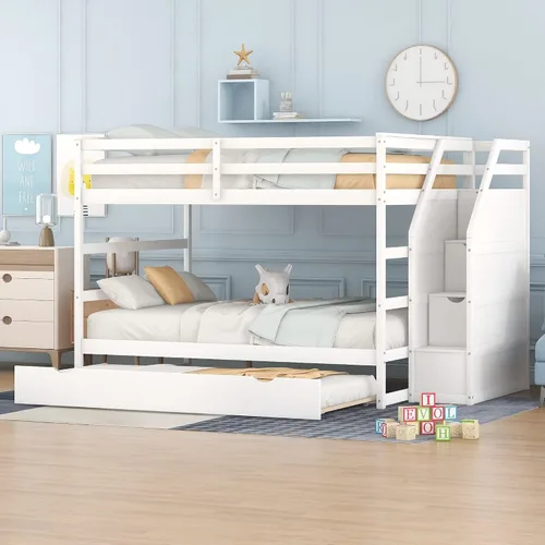 Vista 16 de Harper & Bright Designs Literas de tamaño individual sobre matrimonial, litera con escaleras y nido, literas de madera con estante de almacenamiento