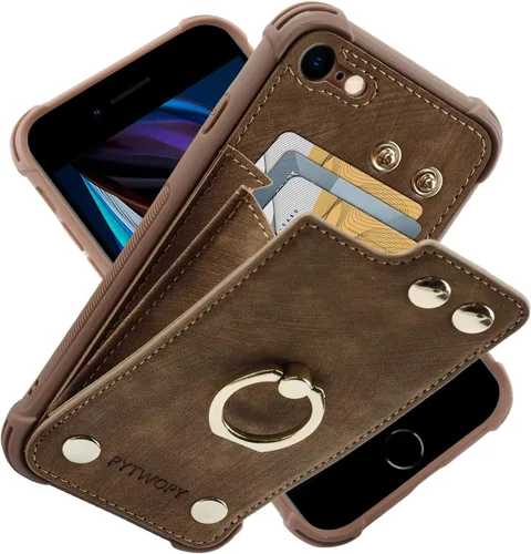 Vista 18 de Funda tipo cartera compatible con iPhone XR/10R con tarjetero de crédito, funda protectora de cuero a prueba de golpes compatible con anillo