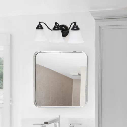 Vista 4 de Simple Designs VT1023-BLK 19.25 pulgadas clásicas 3 luces de metal y mármol esmerilado blanco con forma de campana de vidrio con forma de campana