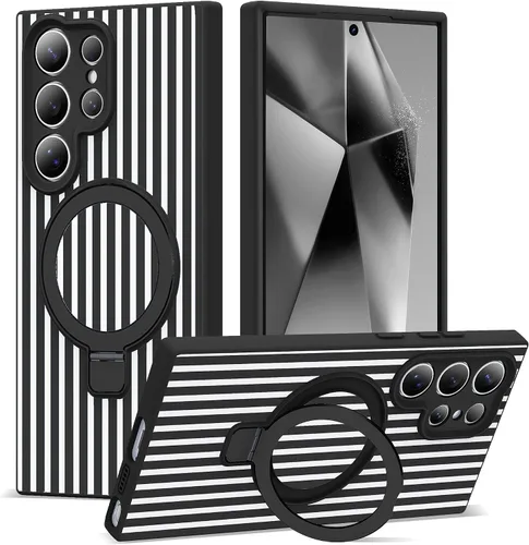 Vista 21 de SKYLMW - Funda para Samsung Galaxy S23 con soporte, 6.1 pulgadas, color negro Soporte de anillo magnético, compatible con Mag-Safe, funda
