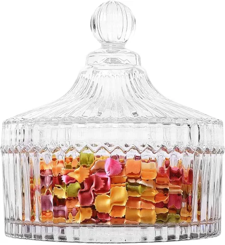 Vista 10 de ComSaf Plato de cristal para dulces con tapa, tarros pequeños de 9 onzas con tapa para escritorio de oficina, plato de dulces cubierto