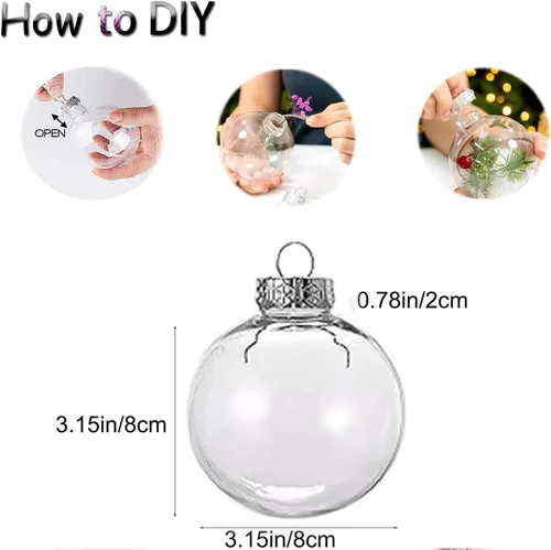 Vista 2 de 8 bolas decorativas de plástico transparente para colgar, 3.15 pulgadas, esferas decorativas de plástico rellenables para Navidad, Halloween
