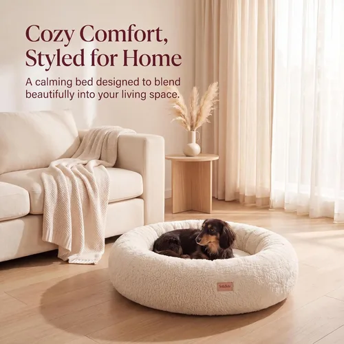 Vista 4 de Cama refrescante y calmante para perros grandes – Cama ortopédica redonda de espuma viscoelástica para aliviar la ansiedad y apoyo