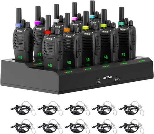 Vista 10 de Retevis H-777 Walkie Talkies para adultos, radio de 2 vías de largo alcance con auriculares, cargador de múltiples bandas de 10 vías, radios