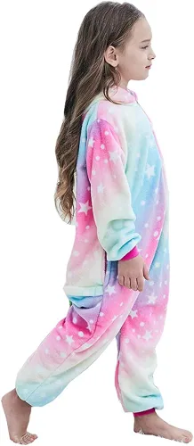 Vista 4 de PlushCosplay Pijama de unicornio para niños, disfraz de Halloween
