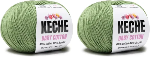Vista 98 de Keche Algodón bebé, 60% algodón, 40% hilo acrílico, hilo de algodón suave para ganchillo y tejer, hilo amigurumi 1 madeja/bola, 1.76 oz (50 g), 180