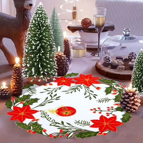 Vista 4 de Simhomsen Juego de 4 posavasos bordados para mesa redonda de Pascua de Navidad (Poinsettia B)
