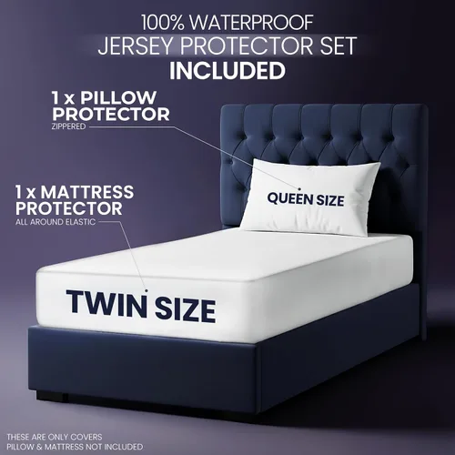 Vista 2 de Protector de colchón impermeable y funda de almohada, tamaño individual, incluye 1 protector de almohada con cremallera y 1 juego de funda