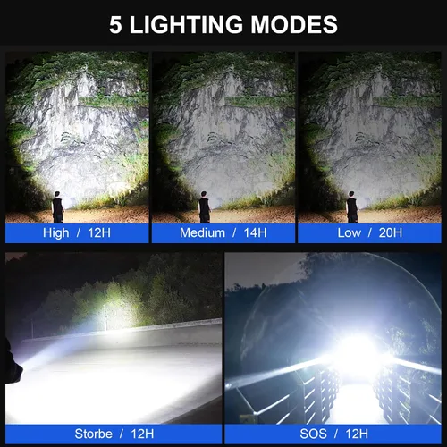 Vista 5 de Cinlinso Linternas LED recargables de alto lúmenes, luz de flash súper brillante, 3 modos IPX7 impermeables, linternas de alta potencia