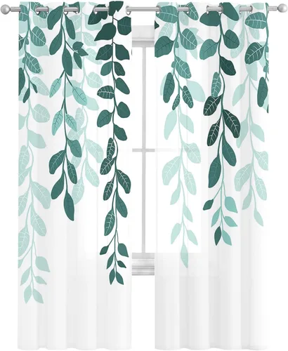 Vista 11 de Cortinas traslúcidas azul muñeco de nieve de 39 pulgadas de largo, juego de 2 paneles de cortinas para cocina, dormitorio, sala de estar, puerta