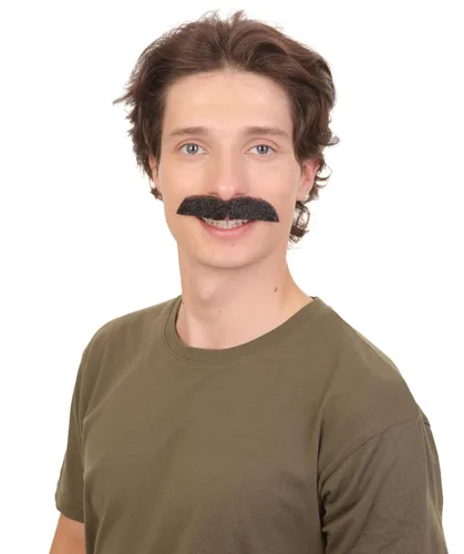 Vista 2 de Hombres adultos falso pelo humano show bigote novedad falso pelo facial color negro ignífugo fibra sintética M-1333-BLK