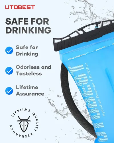 Vista 2 de UTOBEST Vejiga de hidratación, vejiga de agua de TPU, bolsa de agua para mochila de senderismo, sin BPA, apertura amplia, a prueba de fugas
