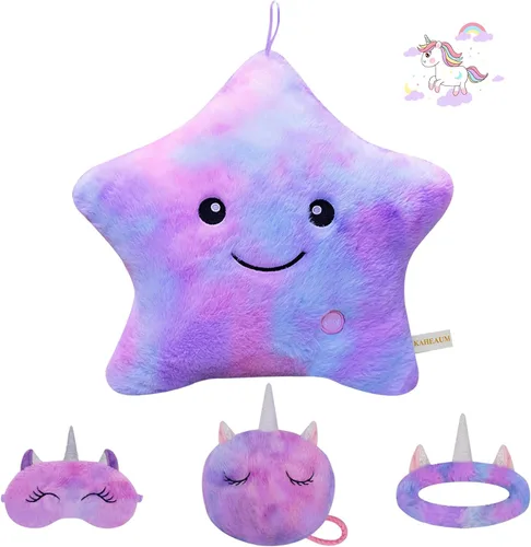 Vista 17 de Glow Star - Almohada con luz LED de noche, animales de peluche para niñas y niños, almohadas de peluche para adultos y niños, para fiestas