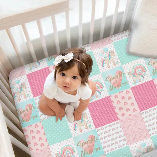Vista 2 de Juego de ropa de cama personalizado para cuna de bebé, ropa de cama personalizada con nombre de arcoíris, juego de 2 piezas, edredón, sábanas bajeras