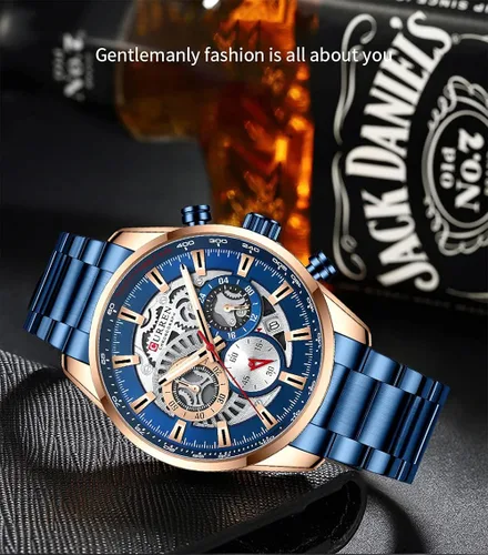 Vista 7 de FANMIS Relojes de lujo para hombre, reloj de pulsera analógico de cuarzo de acero inoxidable impermeable