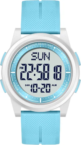 Vista 46 de Beeasy - Reloj digital de pulsera resistente al agua con cronómetro, alarma, cuenta regresiva, doble zona horaria, ultrafino, pantalla angular muy