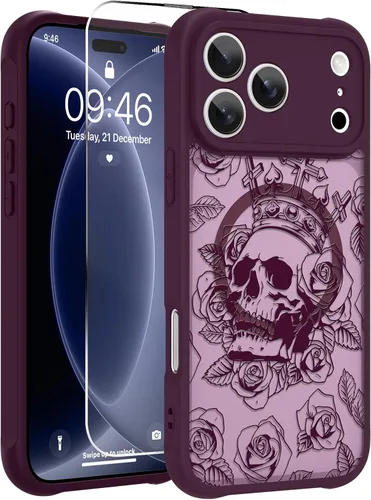 Vista 31 de OOK Funda magnética para iPhone 13 Pro Max [compatible con MagSafe] Funda delgada translúcida mate con flor silvestre negra, protección para lente