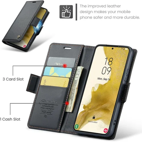 Vista 2 de QLTYPRI Funda tipo cartera para Samsung Galaxy S22, funda de cuero PU premium con cierre magnético, tipo folio con bloqueo RFID, ranuras