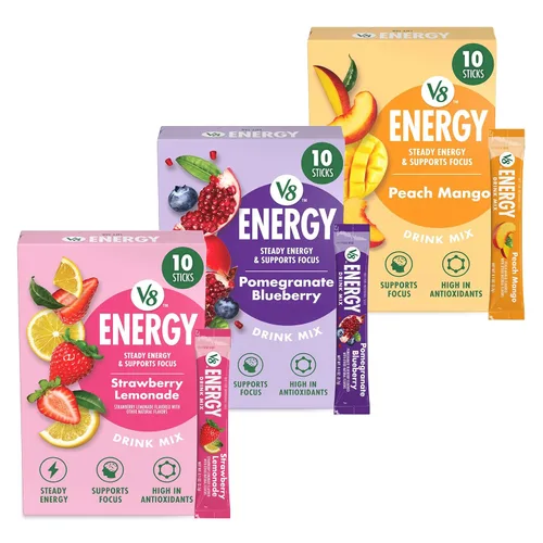 Vista 13 de V8 Energy Peach Mango - Bebida energética en polvo, paquete de 0.10 onzas (10 unidades)