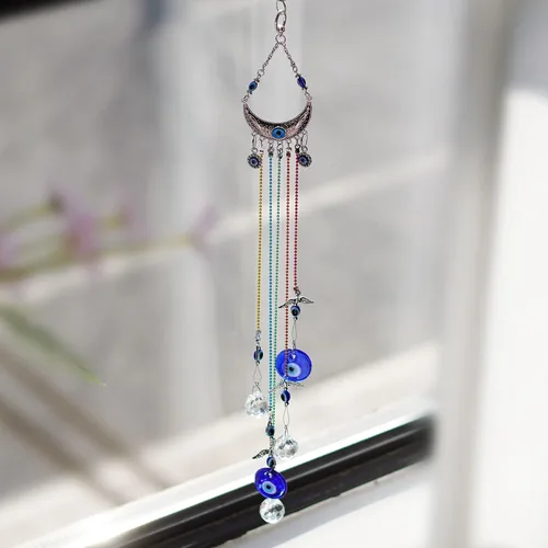 Vista 7 de 20 Pulgadas Azul Ojo del Mal Cristales Colgantes Atrapasoles Adorno para Árbol de Navidad con Bola de Energía Chakra Prisma Colgante
