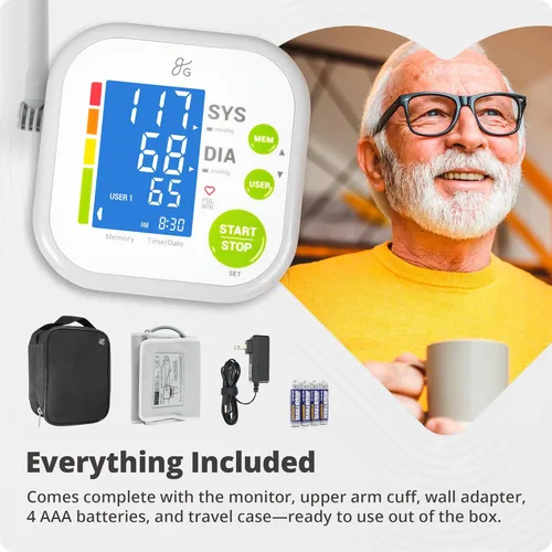 Vista 7 de Greater Goods Monitor de presión arterial - Kit completo de máquina de presión arterial con adaptador de pared y brazalete de confort premium