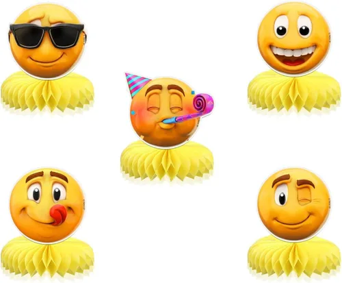 Vista 2 de 5 piezas NEWMOJI ® Faces Party Honeycomb Centerpieces – Añade un encanto divertido a tu decoración