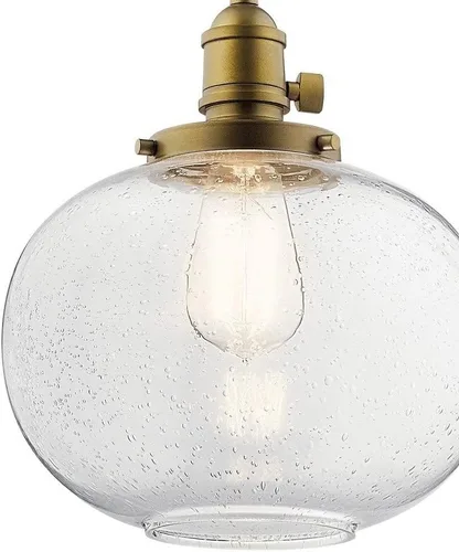 Vista 4 de Kichler Avery 9.75" 1 Luz Mini Colgante con Vidrio Semillado Transparente en Bronce Oldee®