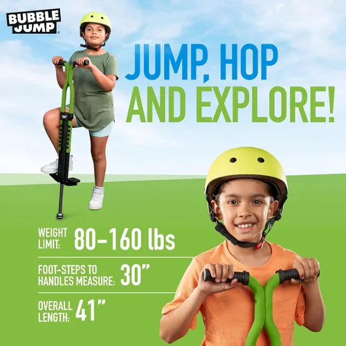 Vista 5 de BUBBLE JUMP Pogo Stick para niños de 10 años en adelante, color verde, para niños, niñas, adolescentes y adultos, de 80 a 160 libras, mango de goma