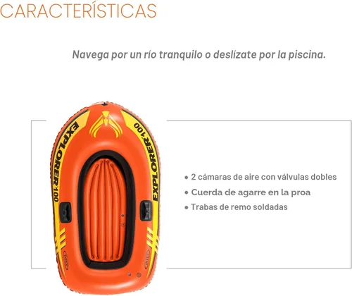 Vista 3 de INTEX Explorer Compact Inflatable Boat Series: Dual Air Chambers – Welded Oar Locks – Grab Handles – Bow Rope – Sporty Design