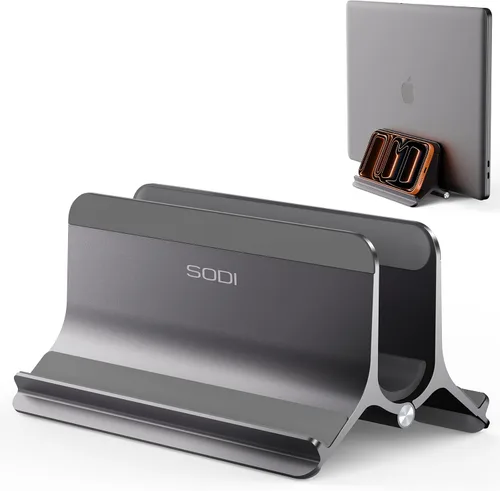 Vista 10 de Soporte vertical para laptop SODI para escritorio compatible con MacBook Air, soporte para MacBook Pro vertical de aluminio hasta 17 pulgadas