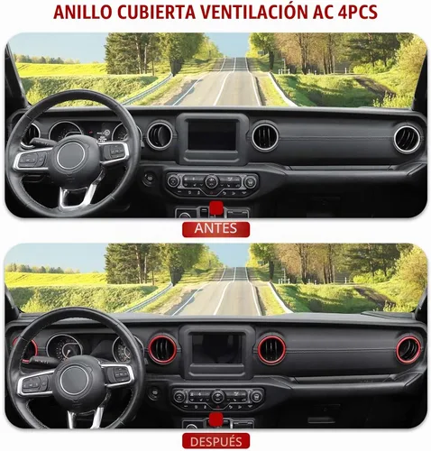 Vista 7 de Jimen para anillo de ventilación de aire acondicionado JL, 4 piezas de cubiertas de salida de aire acondicionado para consola central y tablero Rojo