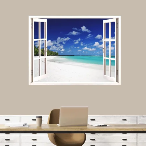 Vista 10 de IDEA4WALL Adhesivo mural removible para pared, arena blanca tropical, playa, orilla, palmera, naturaleza, desierto, fotografía, arte moderno
