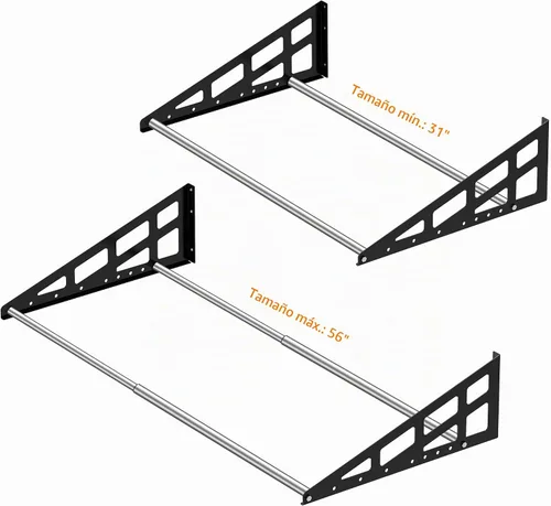 Vista 6 de Soporte de pared para neumáticos, resistente y ajustable de 31 a 56 pulgadas, estantes de ruedas para garaje con varillas telescópicas, garaje
